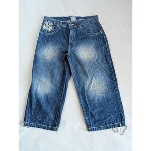 Vtg Miskeen Originals Y2K Hip Hop Jeans Jorts Embroidered Men's 34 Baggy Fade